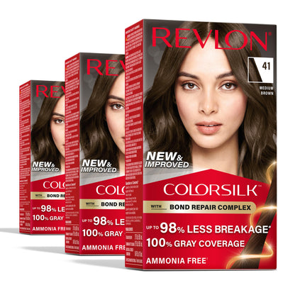 Revlon ColorSilk with Bond Repair Hair Color, 51 Light Brown, 3pk