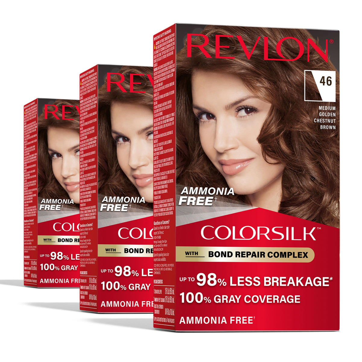 Revlon ColorSilk with Bond Repair Hair Color, 51 Light Brown, 3pk