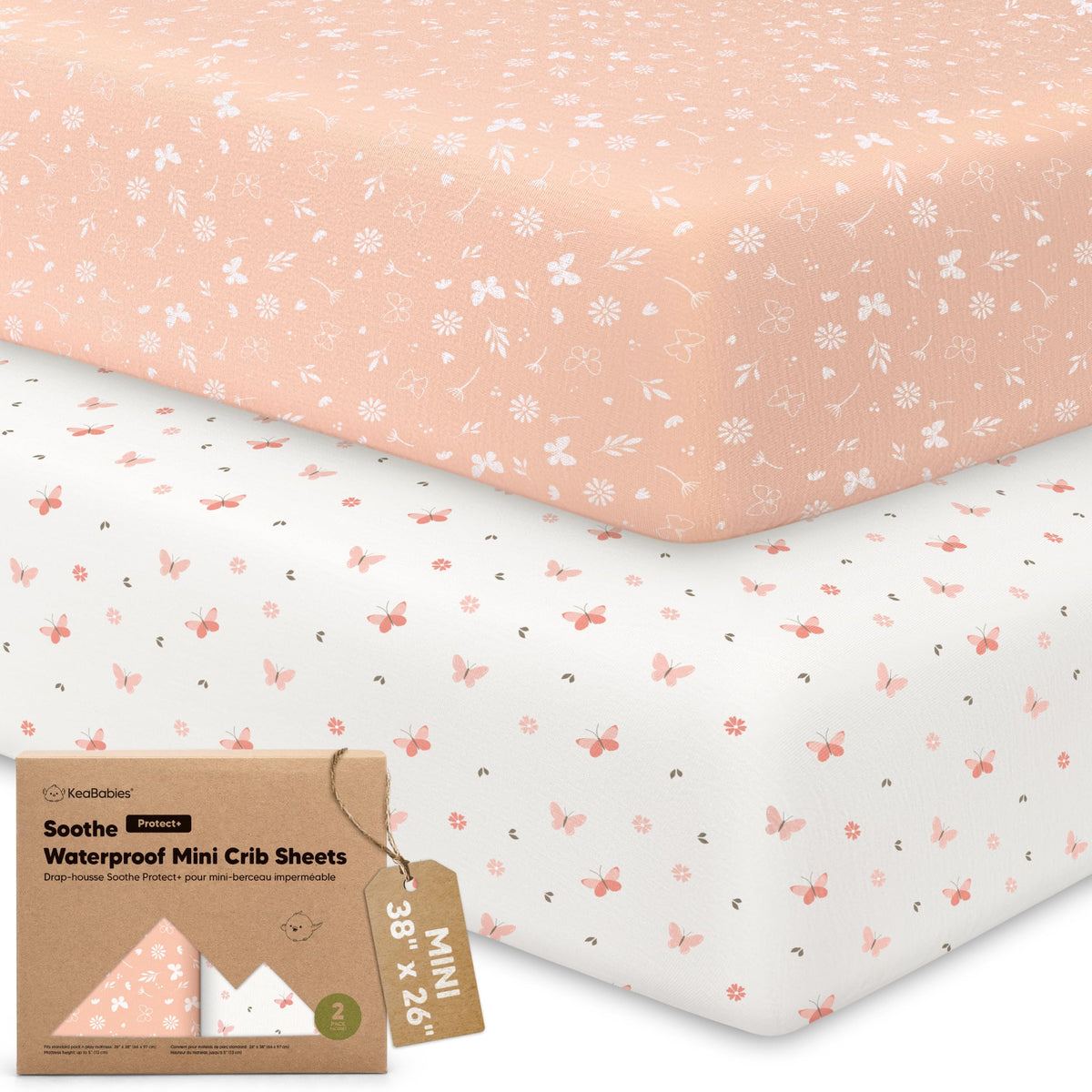 2pk Mini Crib Sheets Fitted 38x26 Pack N Play Mattress Sheet (Bumble Bear)