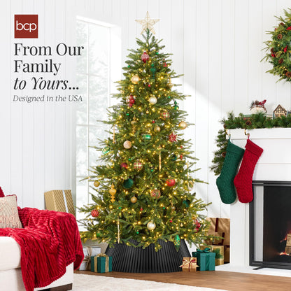 Best Choice Products 36in Christmas Tree Collar, Solid Wood Slatted Tree Skirt Holiday Accessory for Home - Walnut