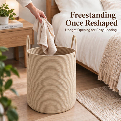 JMvicyroam 80L Nursery Hamper, Cotton Rope Laundry Basket, Brown&Black