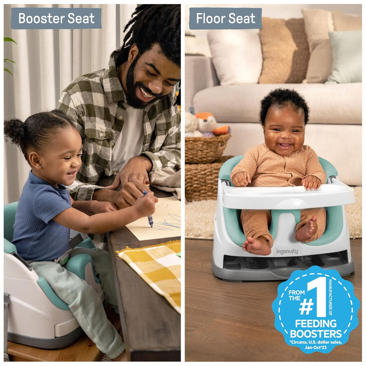 Ingenuity Baby Base 2-in-1 Booster Seat with Tray, Feeding & Floor Seat