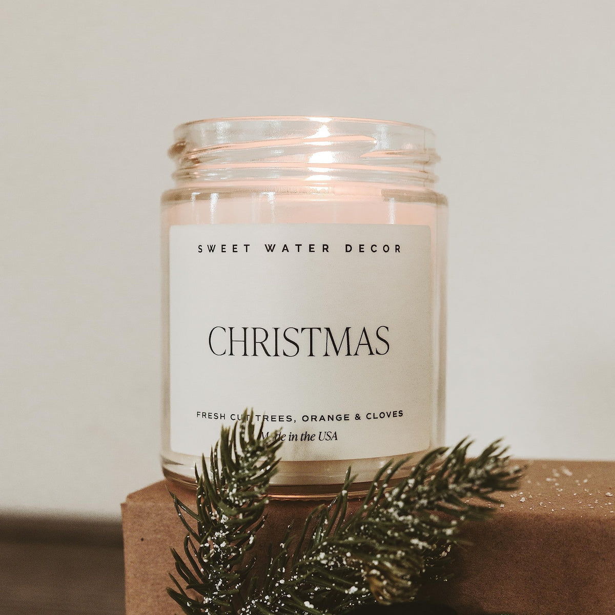 Sweet Water Decor Christmas Candle Gift, Holiday Scented 9oz Clear Jar
